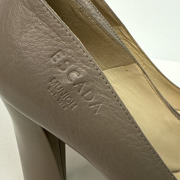 ESCADA Calfskin Leather Platform Pumps Taupe Metal Detail Size EU 35.5 US 5.5 - Picture 4 of 16